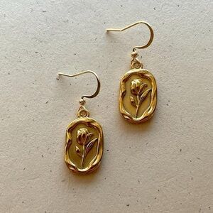 Gold Rose Flower Charm Dangle Earrings